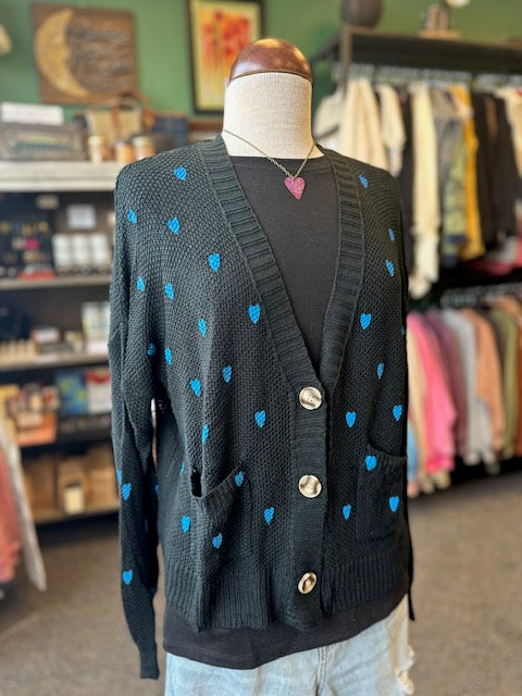 Sale - Black Heart Button Up Cardigan