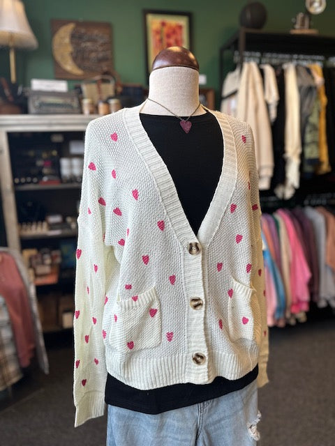 Cream Heart Button Up Cardigan