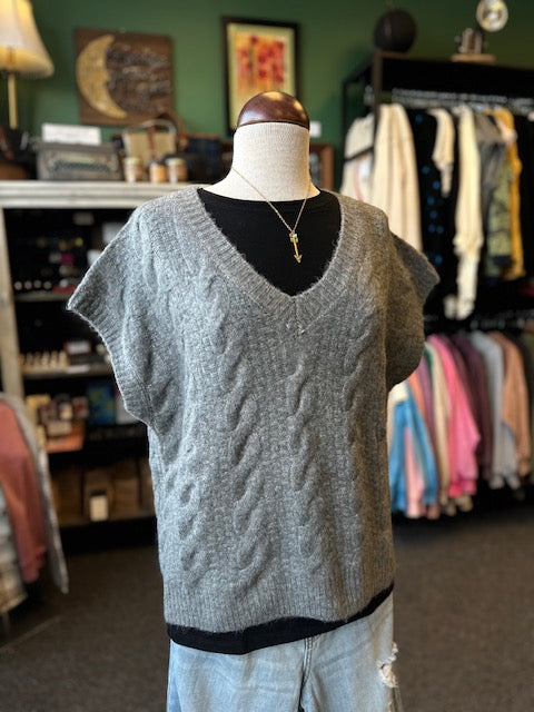Charcoal V Neck Short Sleeve Sweater
