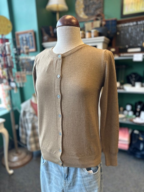 Sale - Essential Round Neck Buttoned Knit Cardigan - Taupe