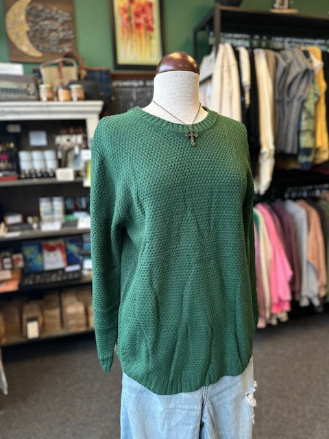 Dark Green Round Neck Basic Sweater