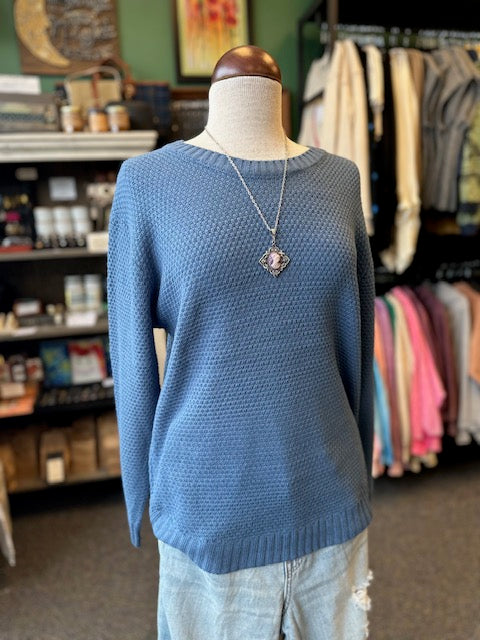 Sale - Dusty Blue Round Neck Basic Sweater