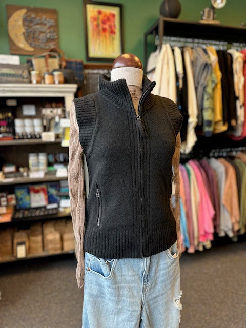 Black Knit Zip Up Vest