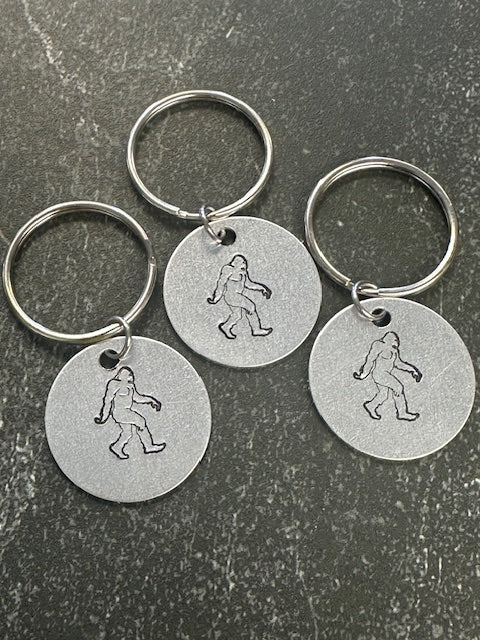 Sasquatch Hand Stamped Disc Key Chain