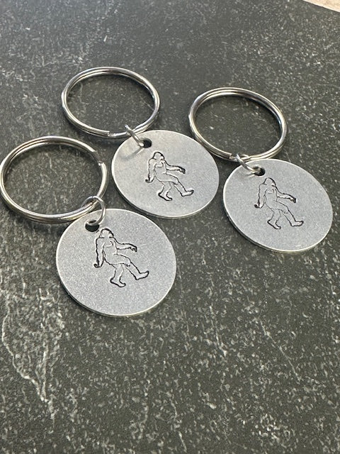 Sasquatch Hand Stamped Disc Key Chain