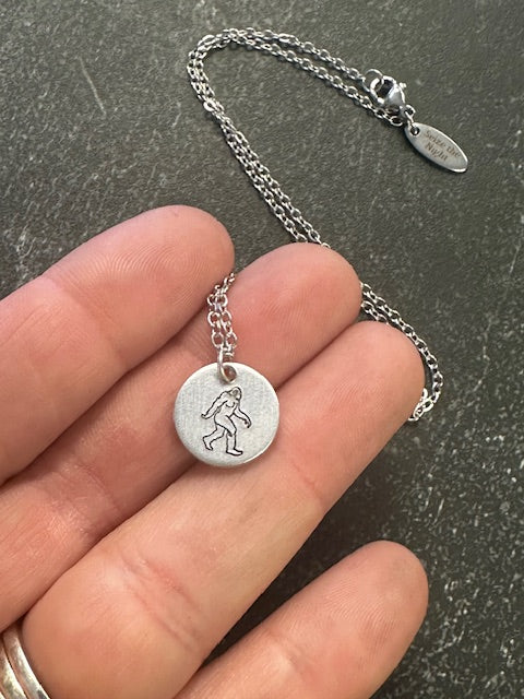 Sasquatch Tiny Disc Hand Stamped Necklace