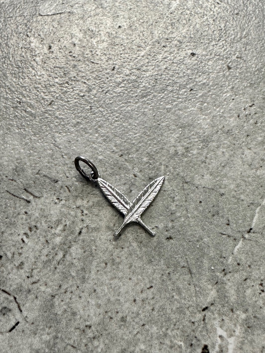 Vintage Sterling Silver Crossed Feather Charm