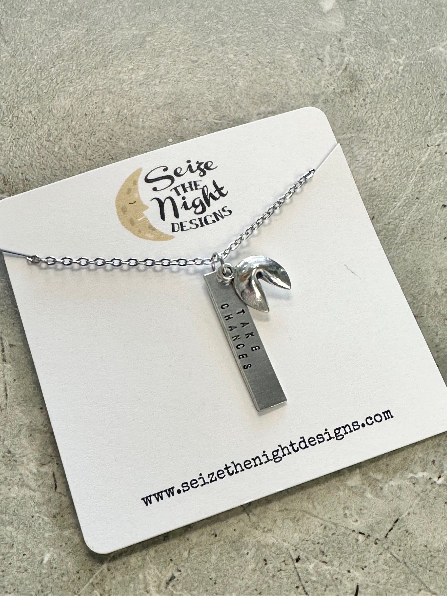 Take Chances Fortune Cookie Hand Stamped Necklace