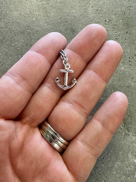 Small Silver Anchor Charm Necklace