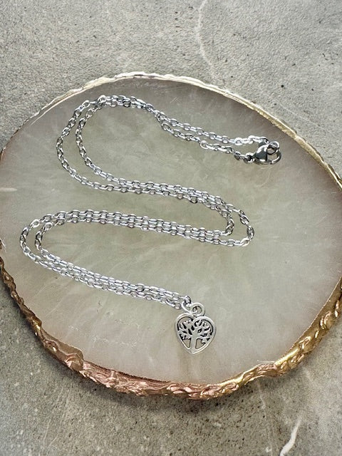 Small Tree of Life Heart Charm Necklace