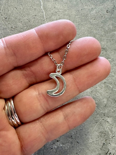 Small Crescent Moon Charm Necklace
