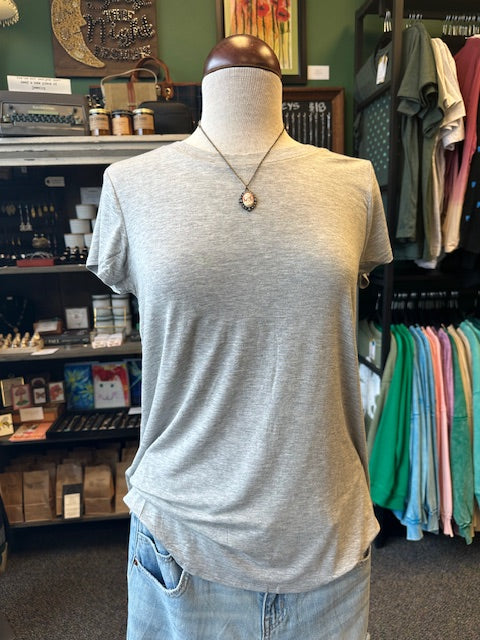 Gray Round Hem Short Sleeve Top