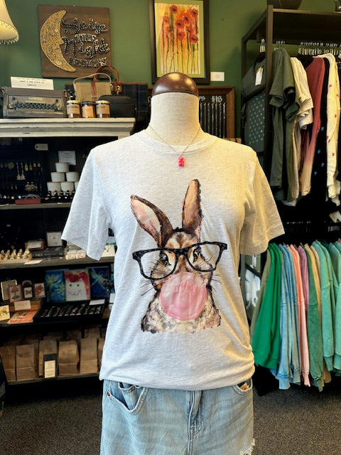 Sale - Bunny Pink Bubblegum Glasses Easter Spring Graphic Tee