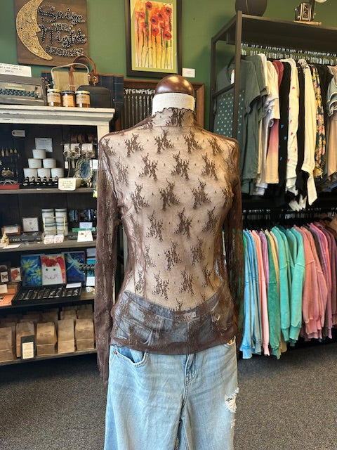 Brown Sheer See-Through Layering Top