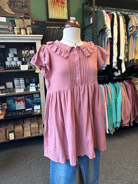 Sale - Mauve Ruffle Neck Collar Tunic Top Dress