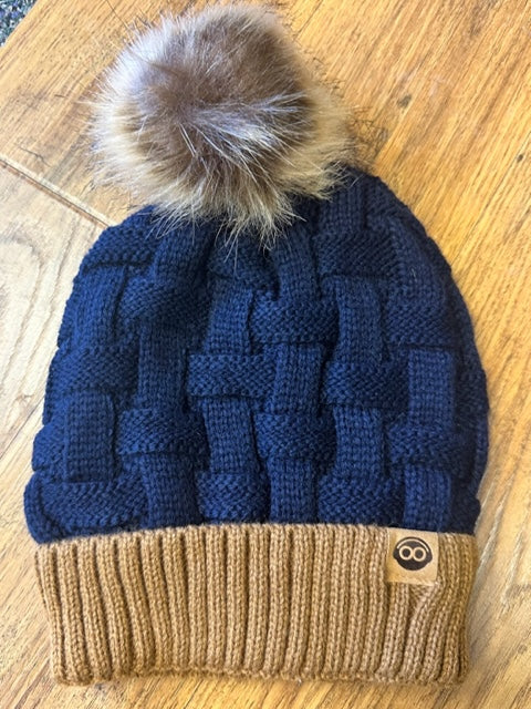 Colorblock Fleece Lined Pom Beanie