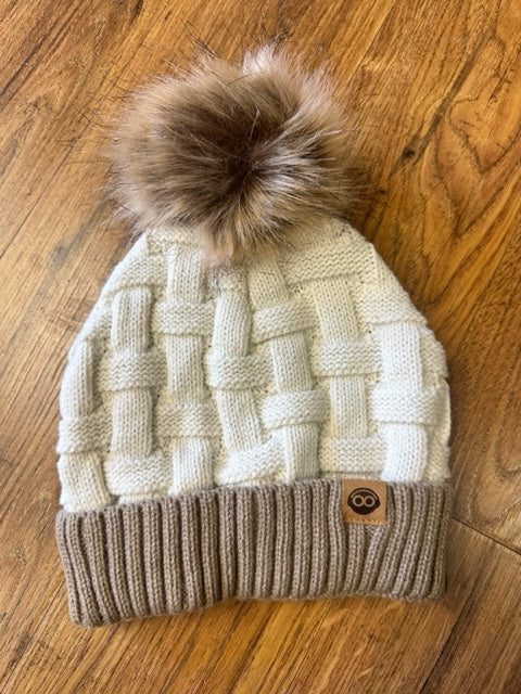 Colorblock Fleece Lined Pom Beanie