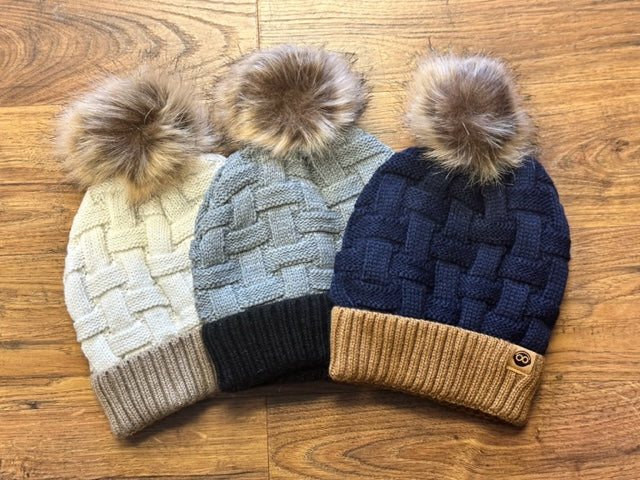 Colorblock Fleece Lined Pom Beanie