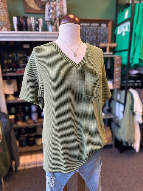 Sale - Olive Corded V Neck Top