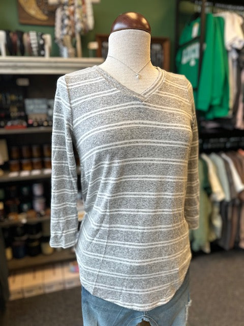 Gray Stripe 3/4 Top