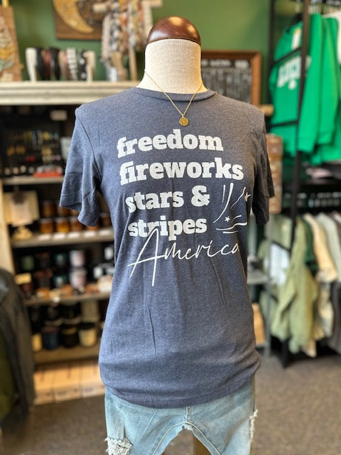 $10 Rack - Freedom Fireworks America Navy Tee White Ink