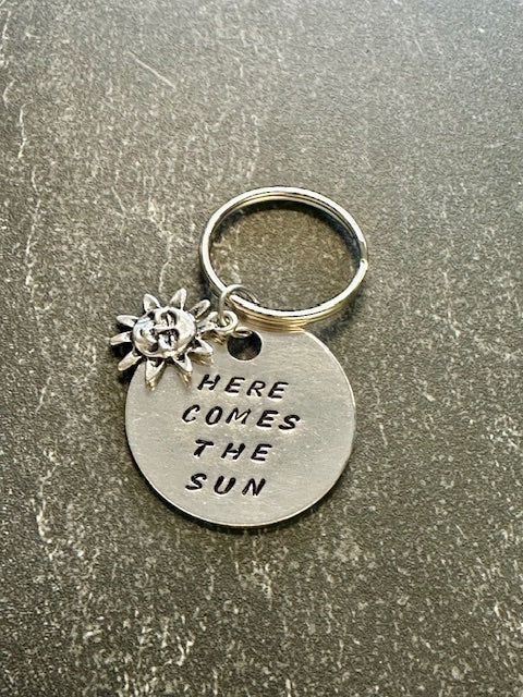 Here Comes the Sun Hand Stamped Key Chain