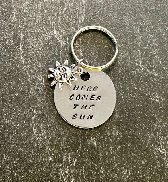 Here Comes the Sun Hand Stamped Key Chain