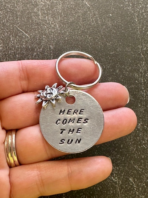 Here Comes the Sun Hand Stamped Key Chain
