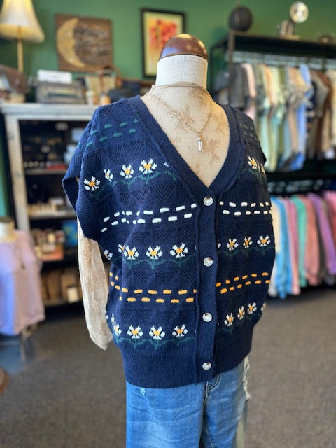 Midnight Button Down Floral Sweater