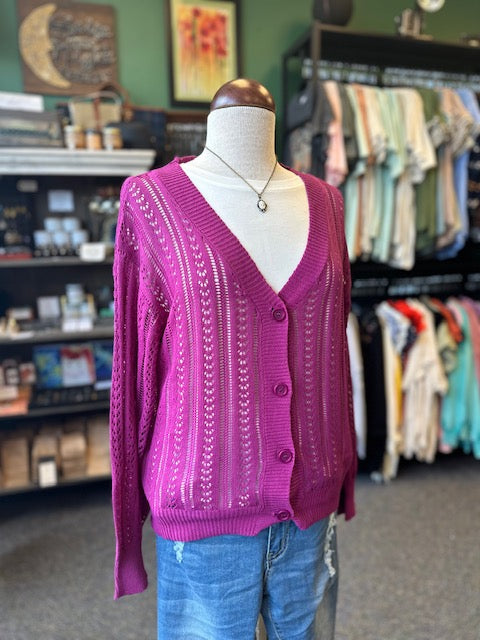 Purple Buckle Knit Cardigan Sweater