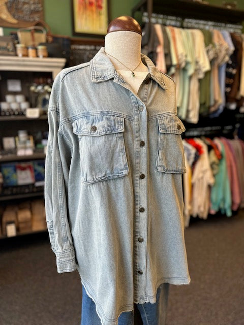 Cargo Pocket Washed Denim Overshirt Jacket