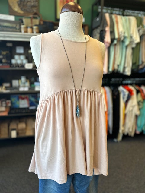 Dusty Blush Empire Waist Shirring High Low Tank Top