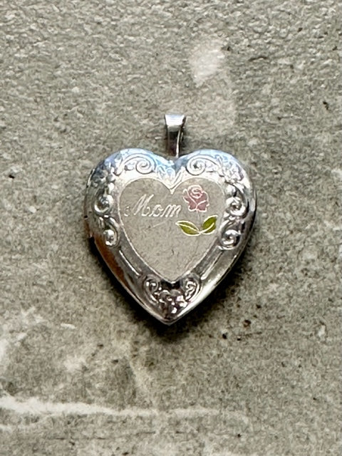 Vintage Sterling Silver Mom Locket Pendant with Rose