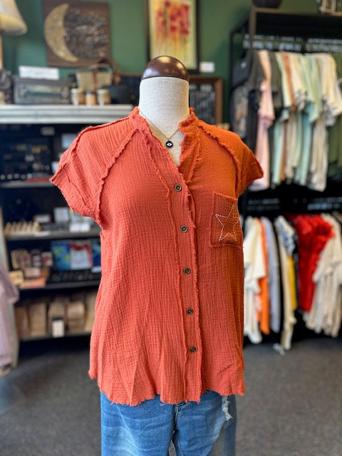 Sunset Split Neck Short Sleeve Top