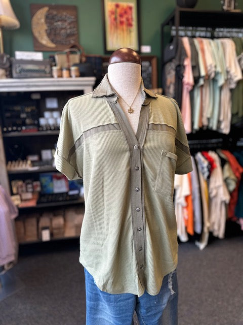 Olive Button Down Top