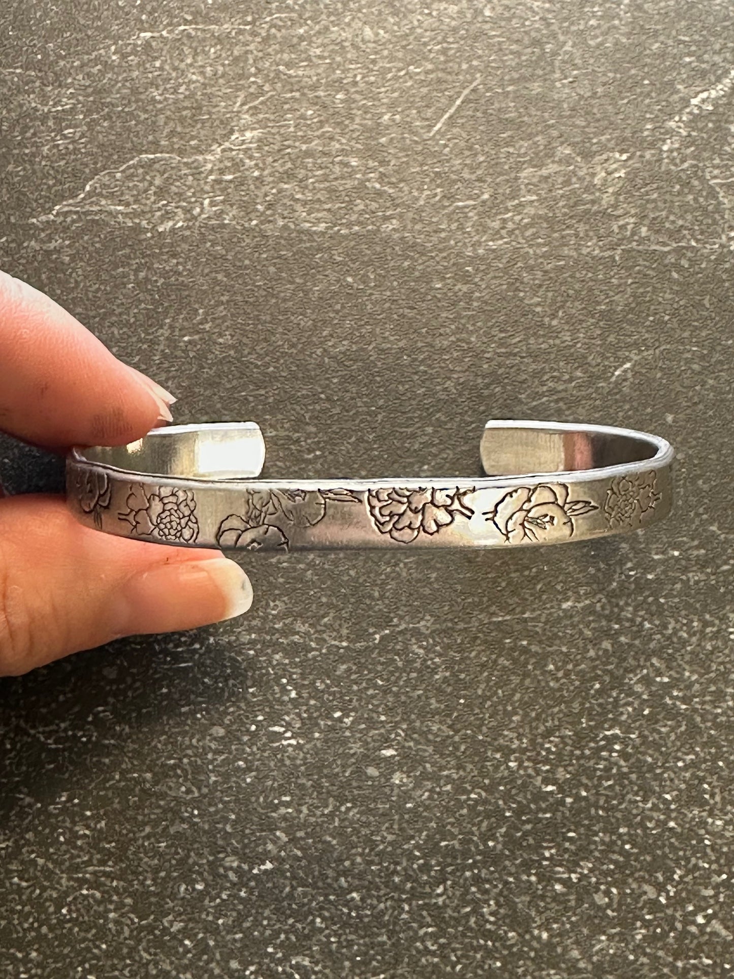 Custom Birth Flower Metal Cuff Bracelet