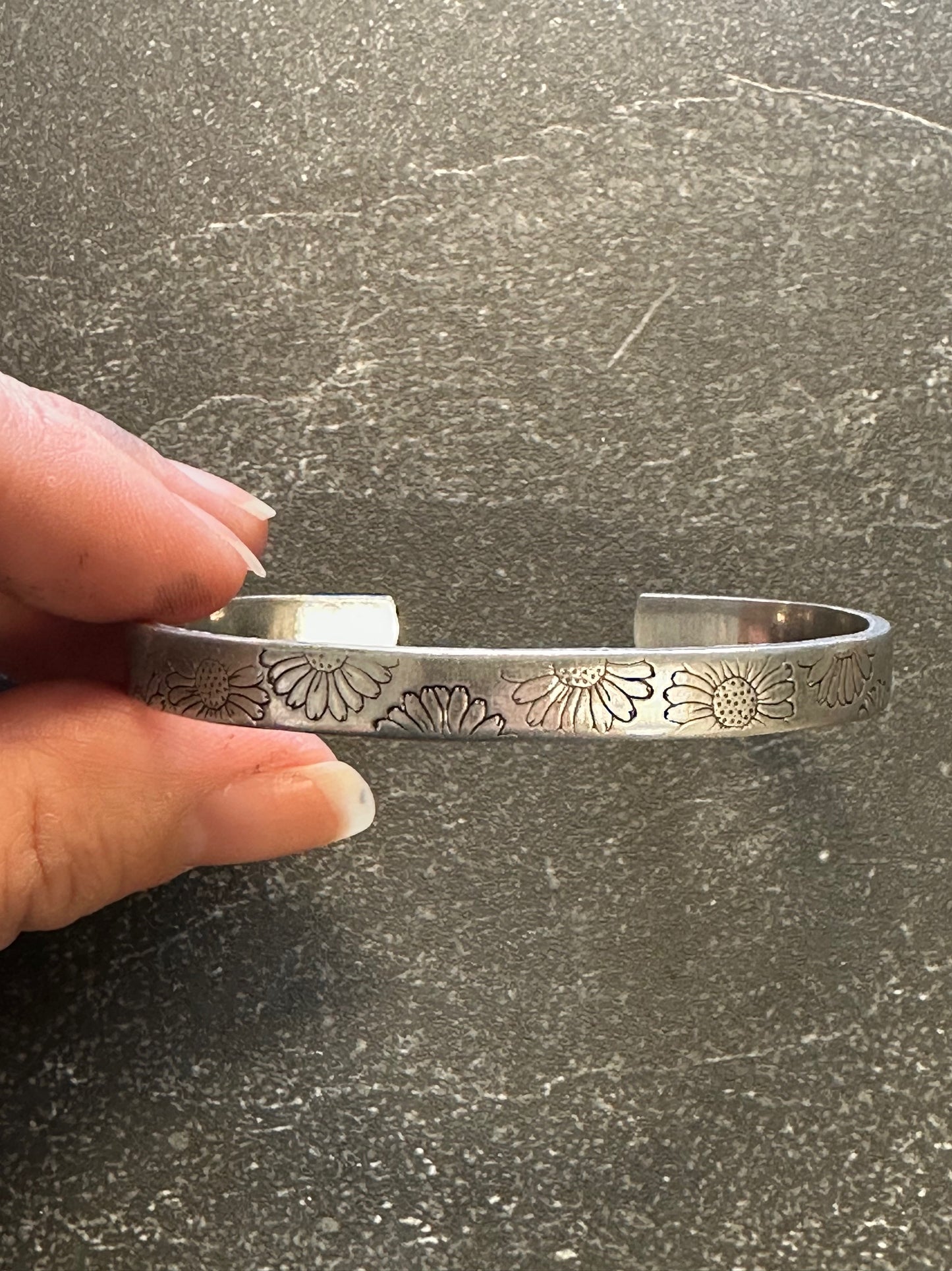 Custom Birth Flower Metal Cuff Bracelet