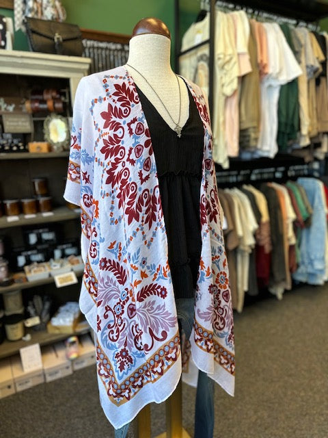 Burgundy and Ivory Kimono