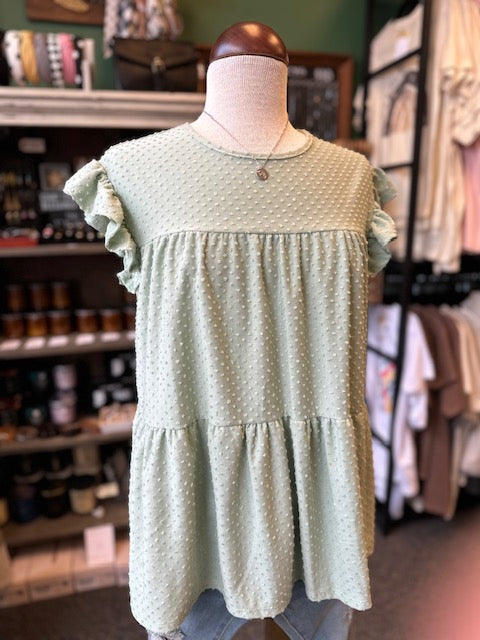 Sage Green Swiss Dot Short Sleeve Top