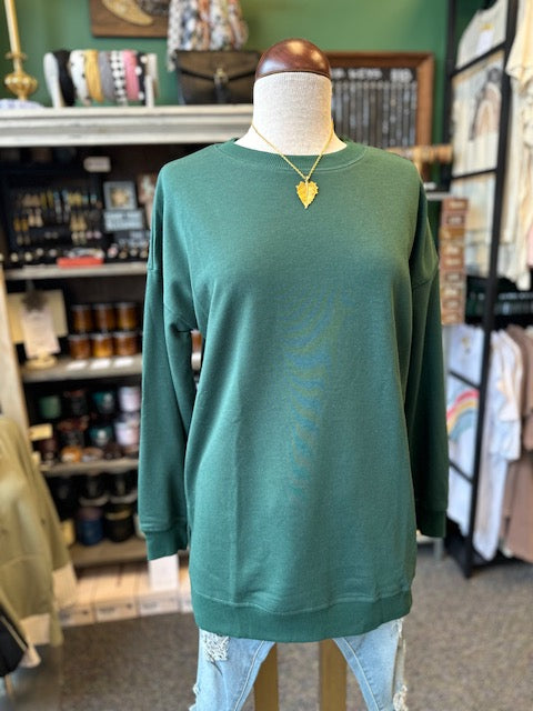 Drop Shoulder Split Hem Hunter Green Sweatshirt