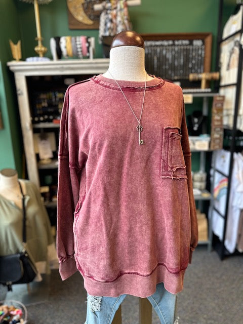 Cabernet Pocket Distressed Sweatshirt