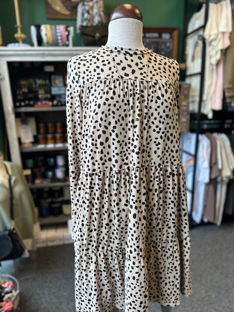 Sale - Animal Print Tiered Long Sleeve Dress