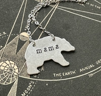 Mama Bear Hand Stamped Necklace