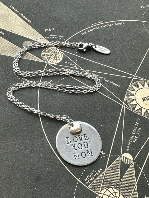 Love You Mom Hand Stamped Necklace