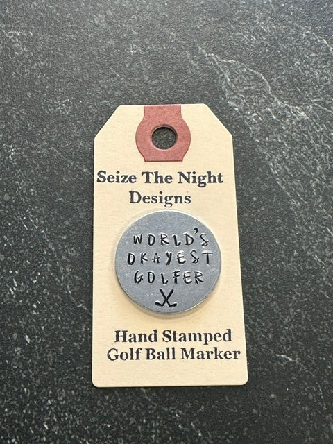 World's Okayest Golfer Hand Stamped Golf Ball Marker