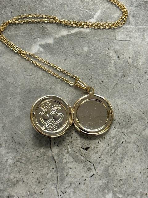 Vintage White Jeweled Round Locket and Chain