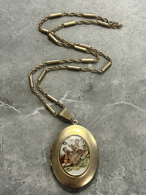 Vintage Large Oval Locket and Chain