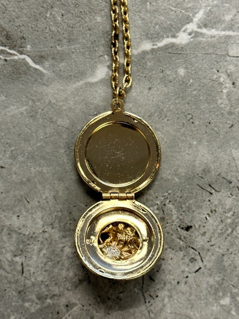 Vintage Round Sunflower Locket and Chain