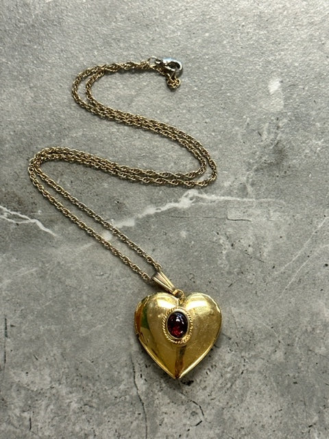 Vintage Garnet Heart Locket and Chain