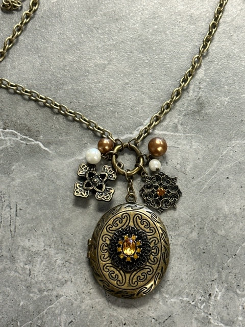 Costume Oval Locket and Chain with Charms